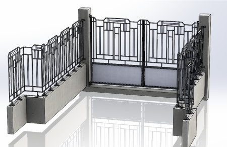 Vue 3D du portail motorisé en acier sécurisé pour l'entrée d'une copropriété à Part Dieu Lyon