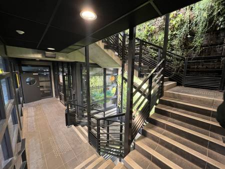 Garde-corps métalliques rampant au parking Lyon Parc Auto Saint Antoine à Lyon.