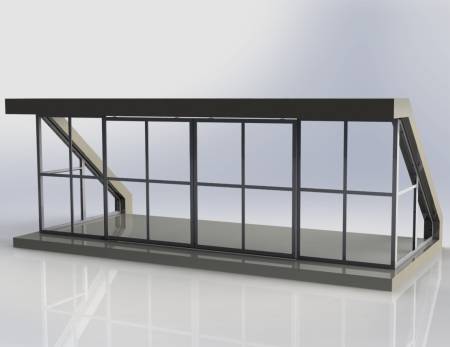 Rendu réaliste de l'ensemble châssis + portes coulissantes du local sport de la piscine de Vaise